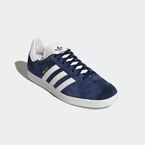Adidas Originals Gazelle Shoes, sz W 7.5, M 6.5, Collegiate Navy/ White/ Gold